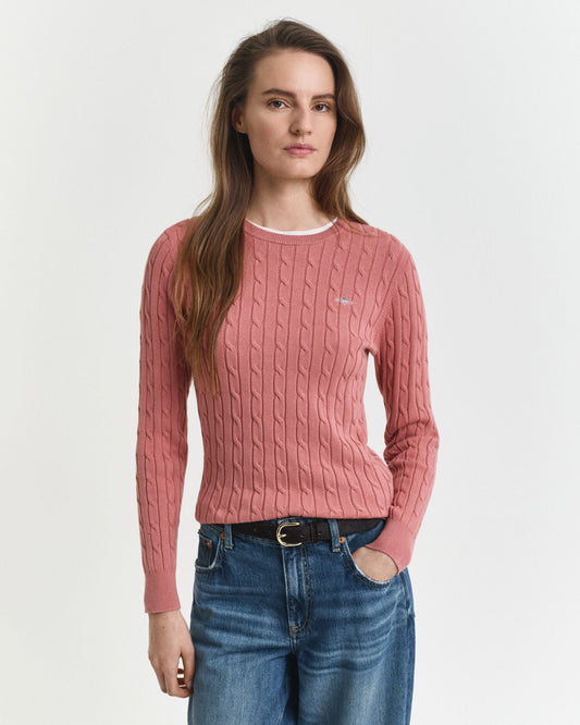 Pullover mit Rundhalsausschnitt aus Stretch-Baumwolle mit Zopfmuster