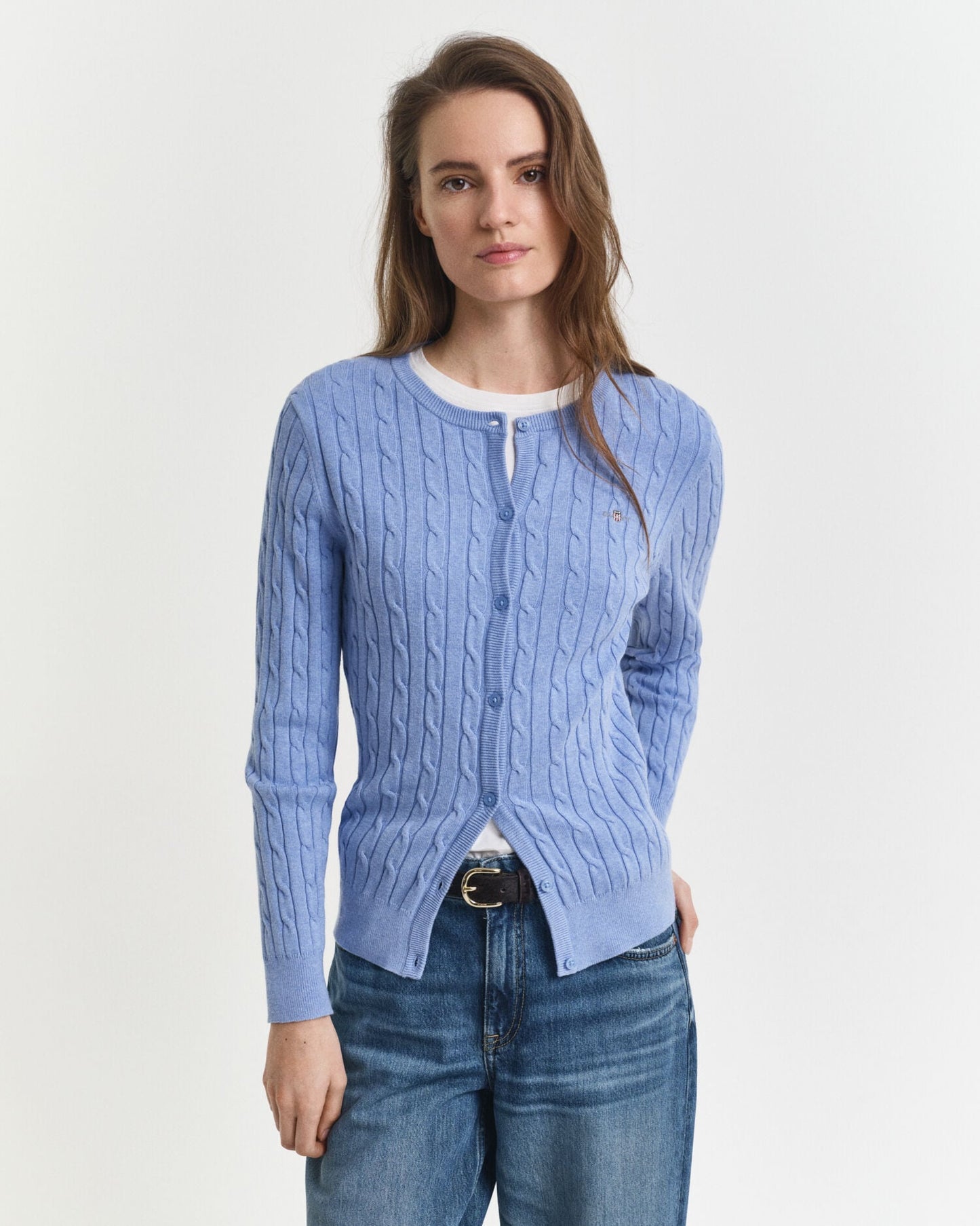 Stretch Cotton Cable Knit Cardigan