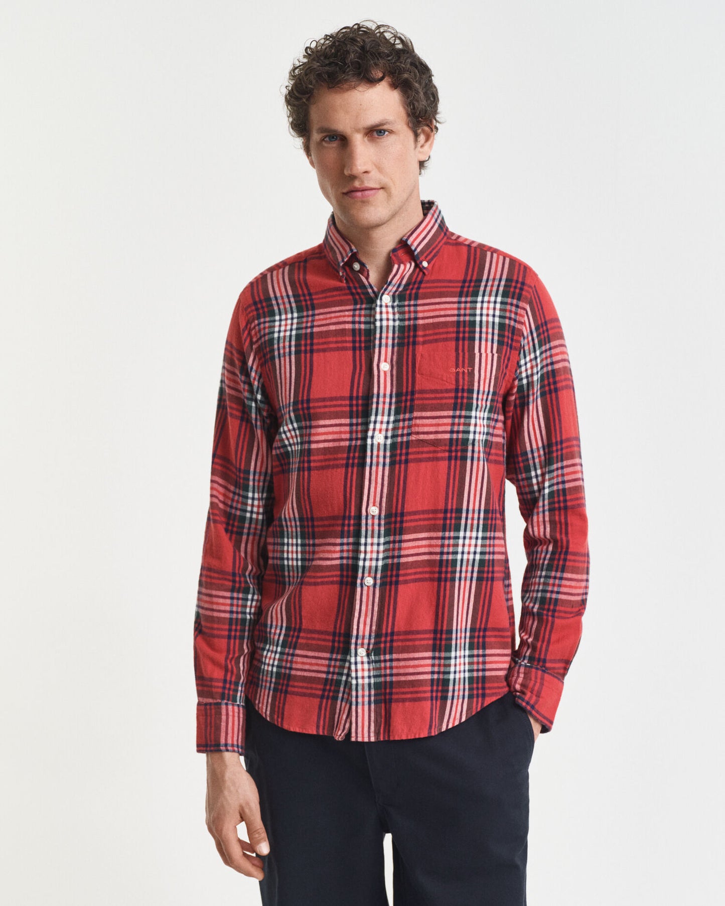 Chemise à carreaux en flanelle effet soufflé coupe droite