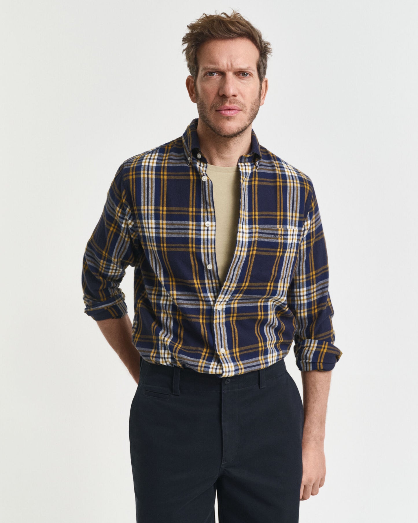 Chemise à carreaux en flanelle effet soufflé coupe droite