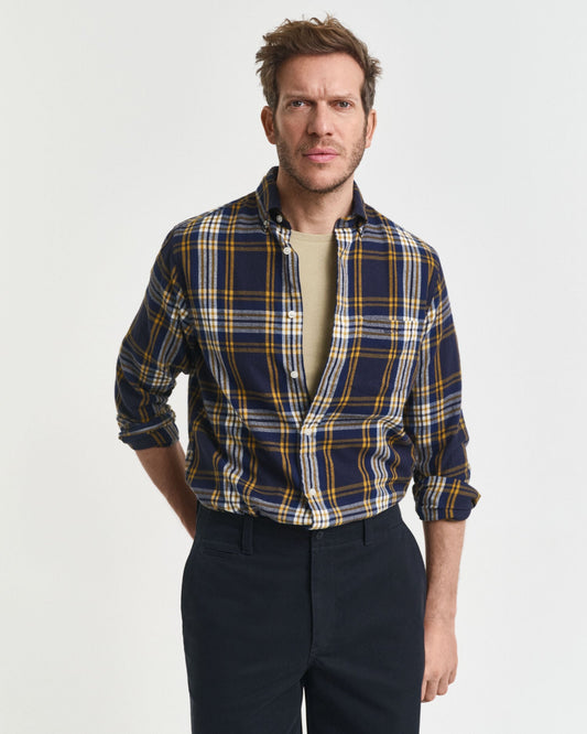 Chemise à carreaux en flanelle effet vieilli coupe droite