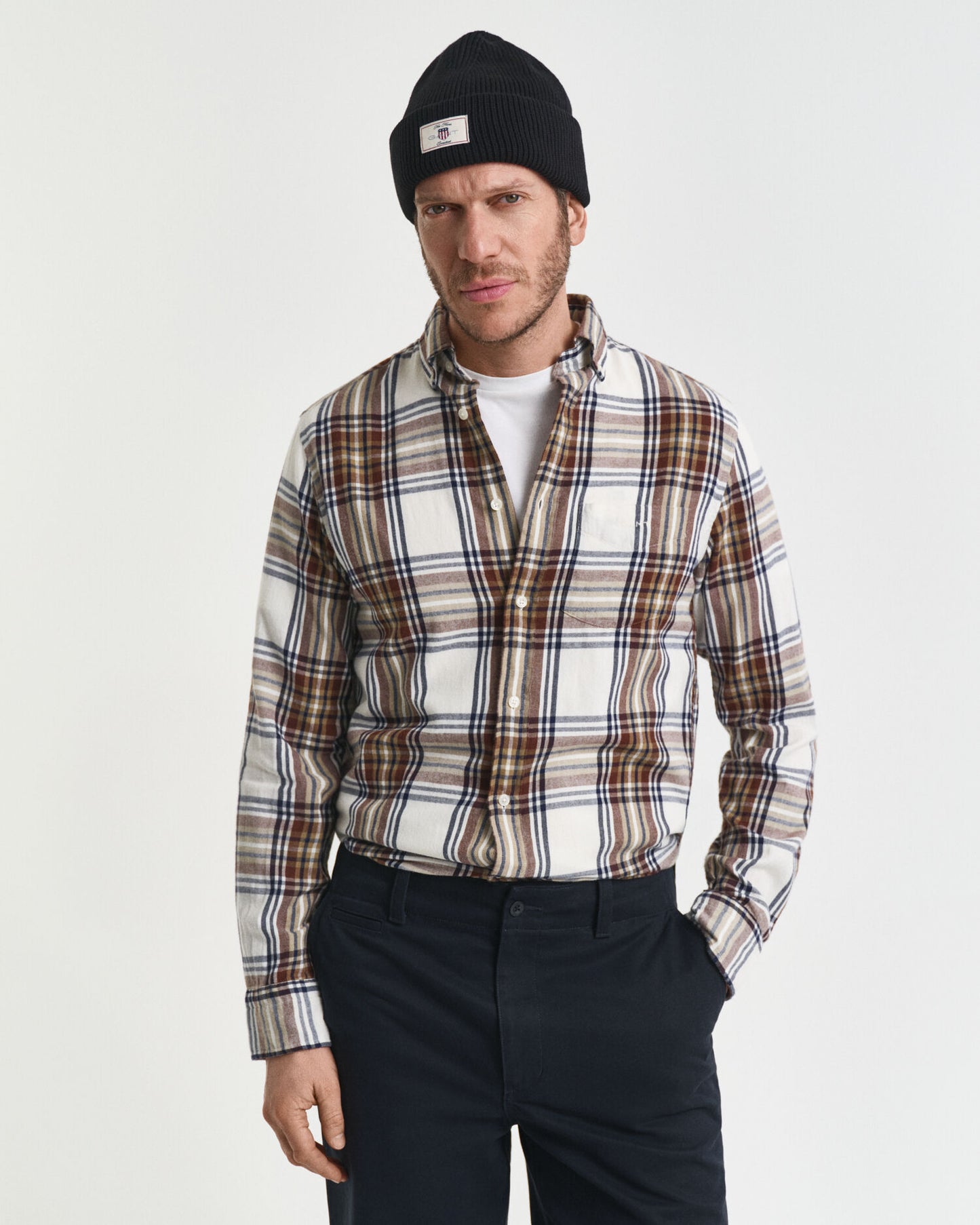 Chemise à carreaux en flanelle effet soufflé coupe droite
