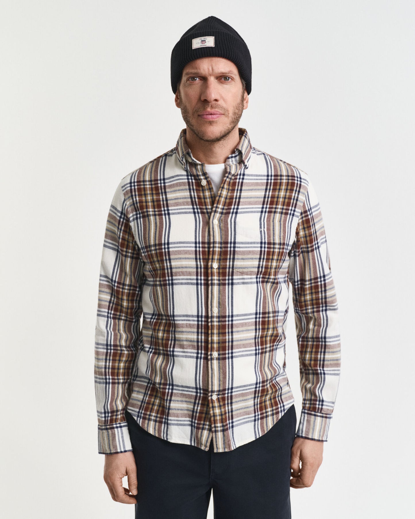Regular Fit Hemd aus windgewaschenem Flanell mit Karomuster