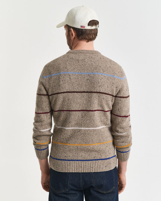 Gestreifter Pullover mit Rundhalsausschnitt aus Wollmischung und Noppen