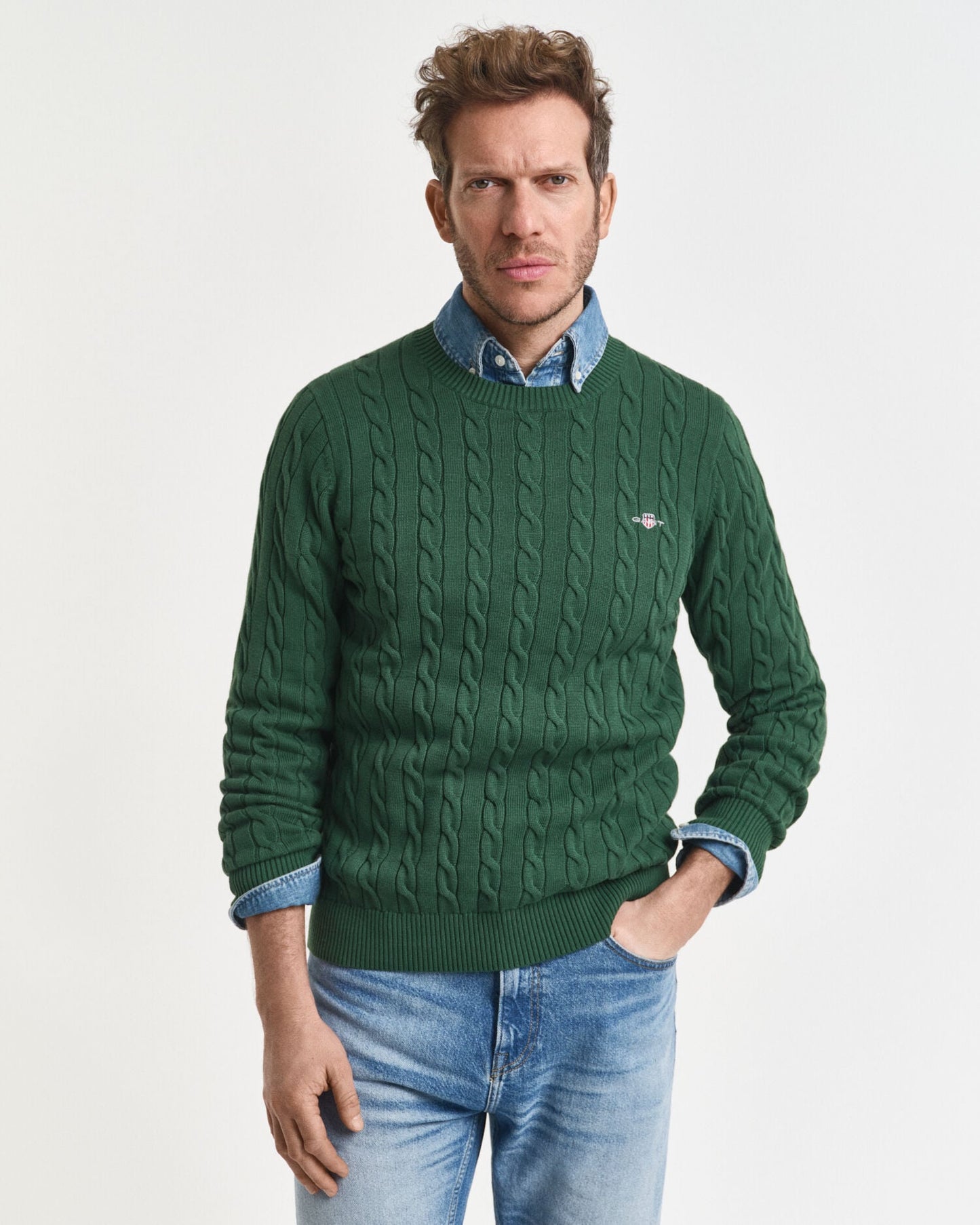 Pull ras du cou en maille torsadée de coton