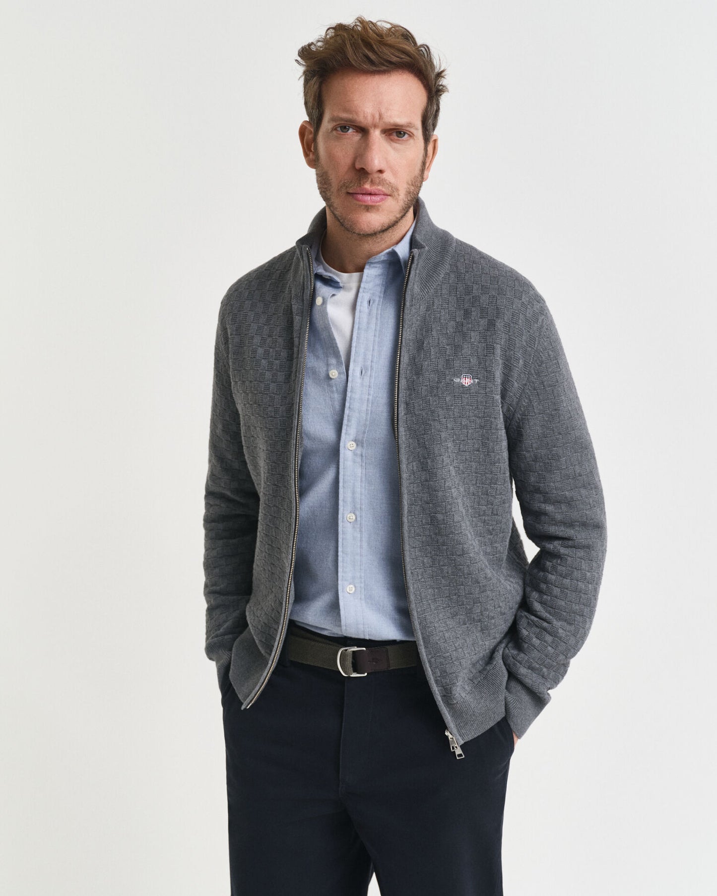 Pull zippé micro texturé