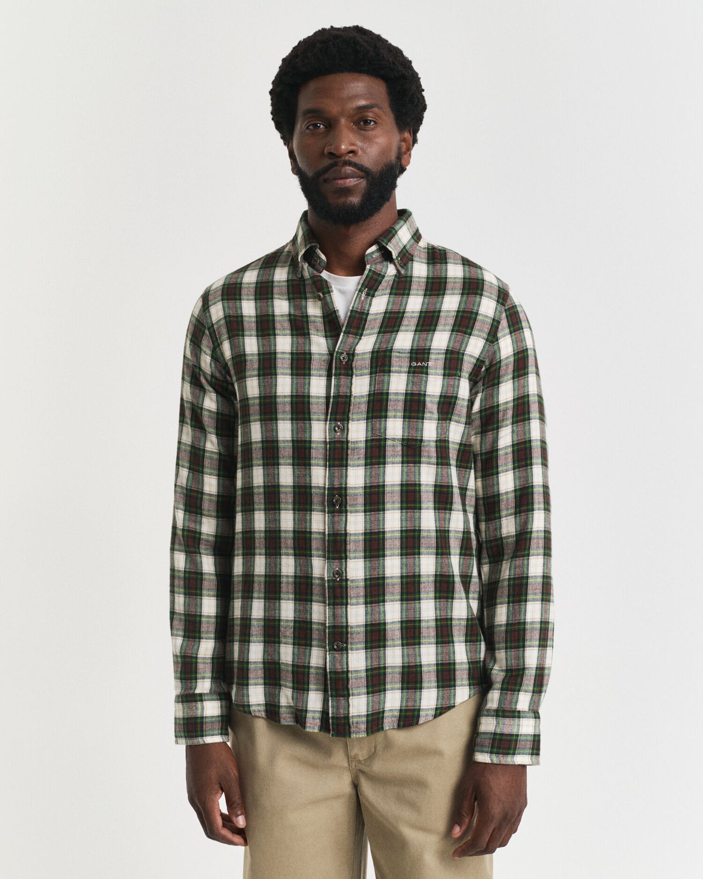 Chemise en flanelle soufflée à carreaux coupe droite