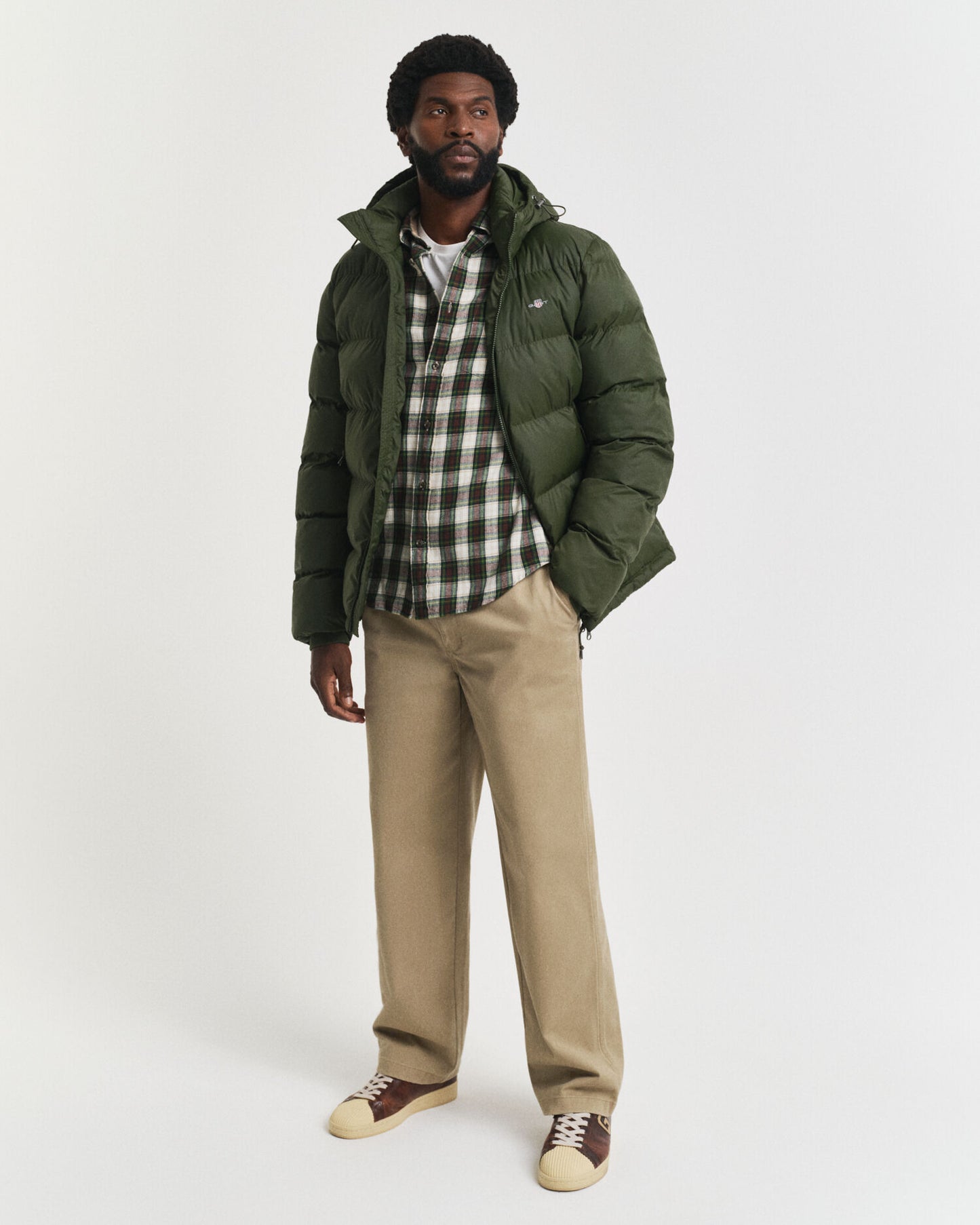 Chemise en flanelle soufflée à carreaux coupe droite