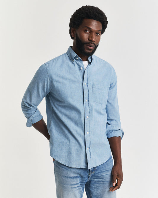 Chemise en chambray indigo coupe droite