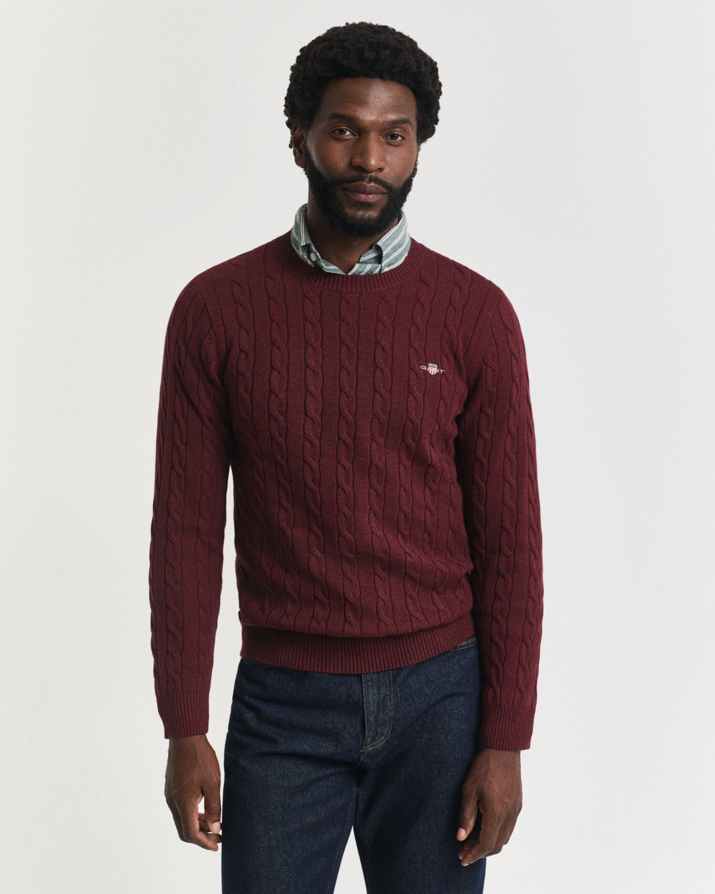 Pull ras du cou en maille torsadée de coton