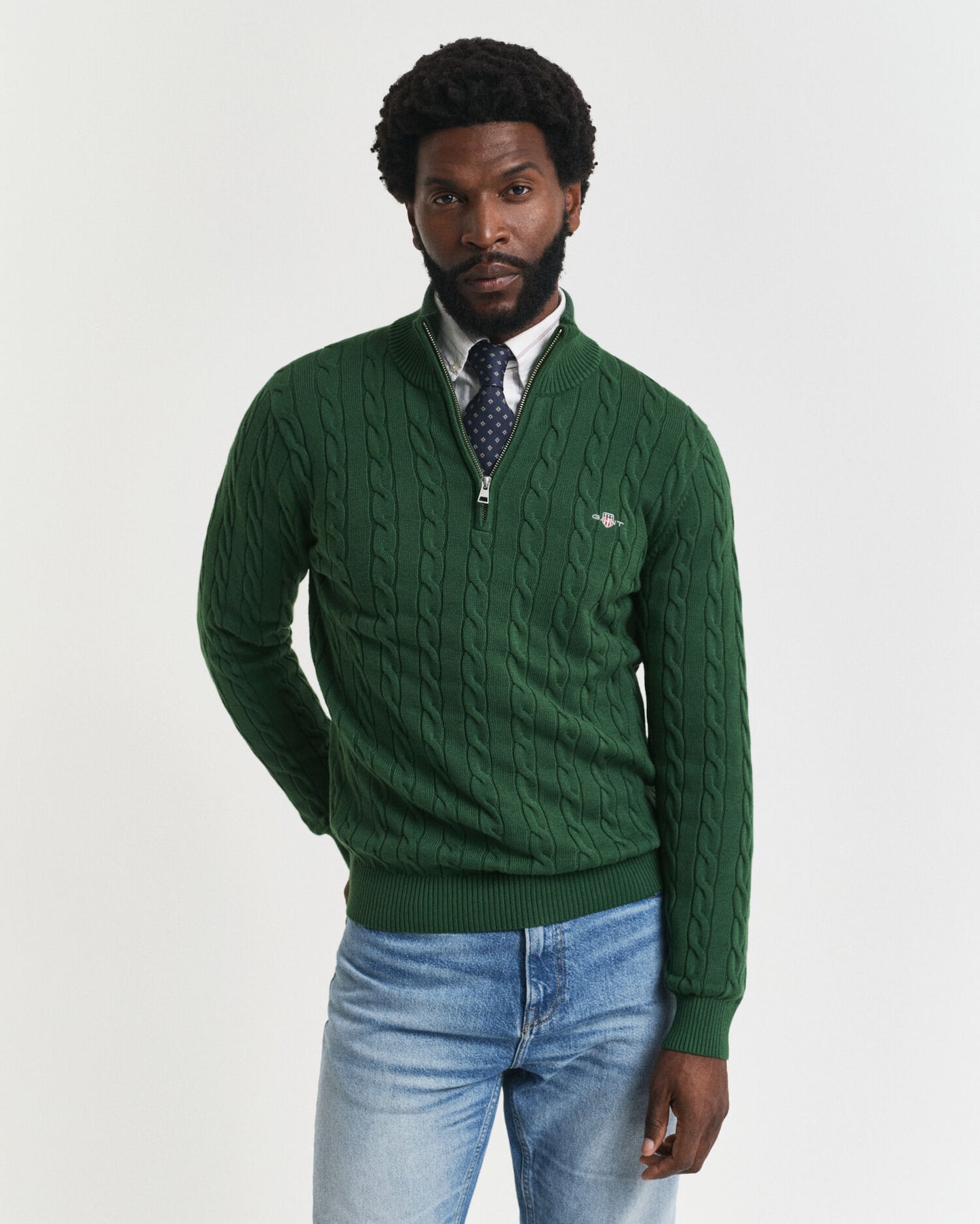 Cotton Cable Knit Half-Zip Sweater