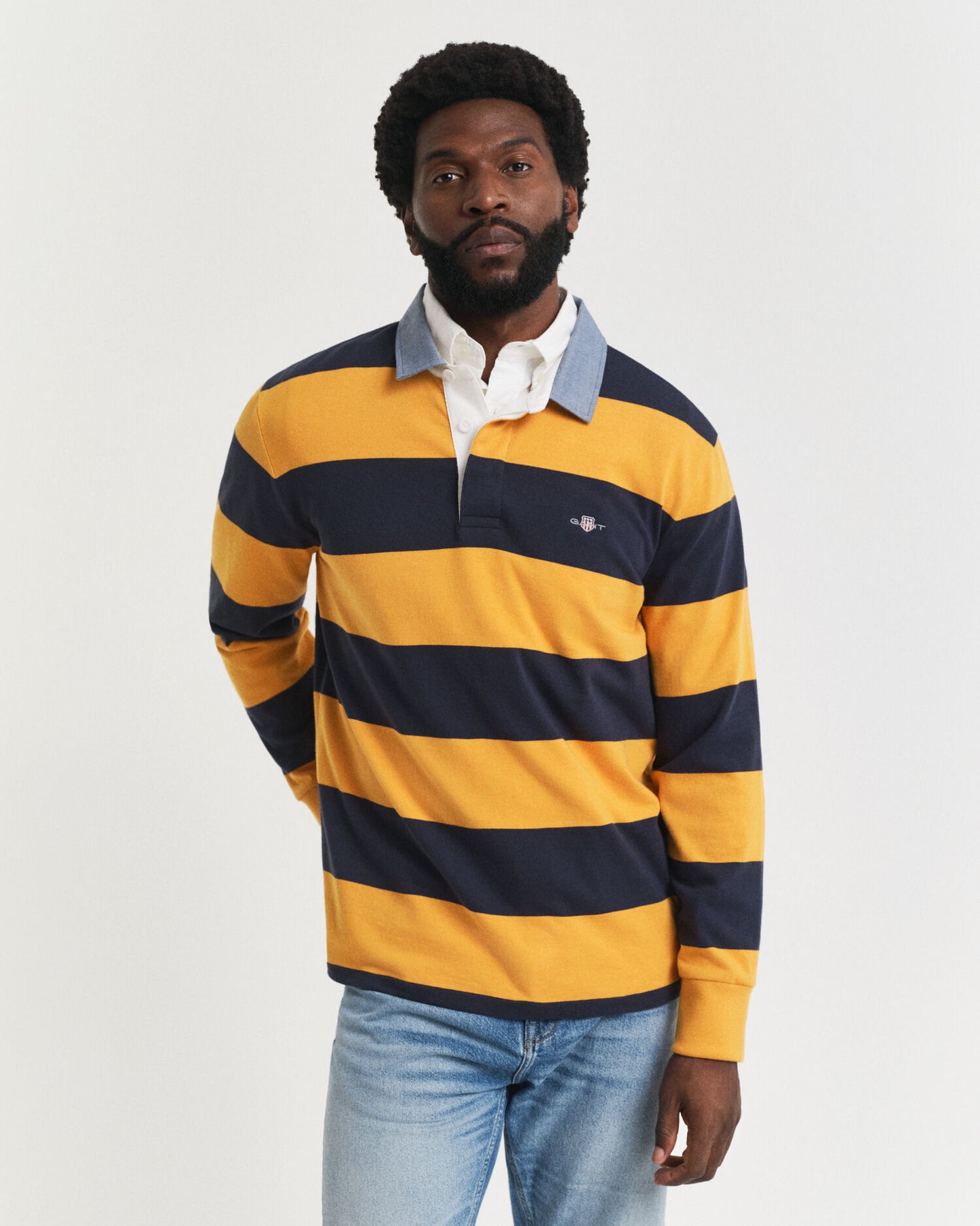 Gestreifter Heavy Rugger mit Chambray-Kragen