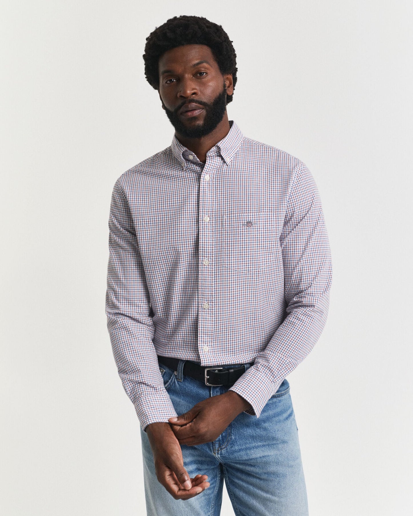 Chemise classique en popeline à micro-carreaux coupe regular