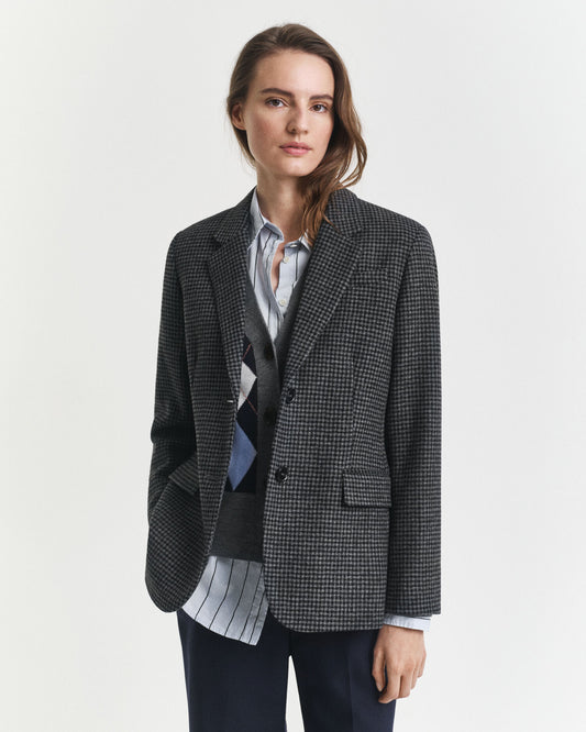 Regulär geschnittener Blazer aus Wolle mit Hahnentrittmuster