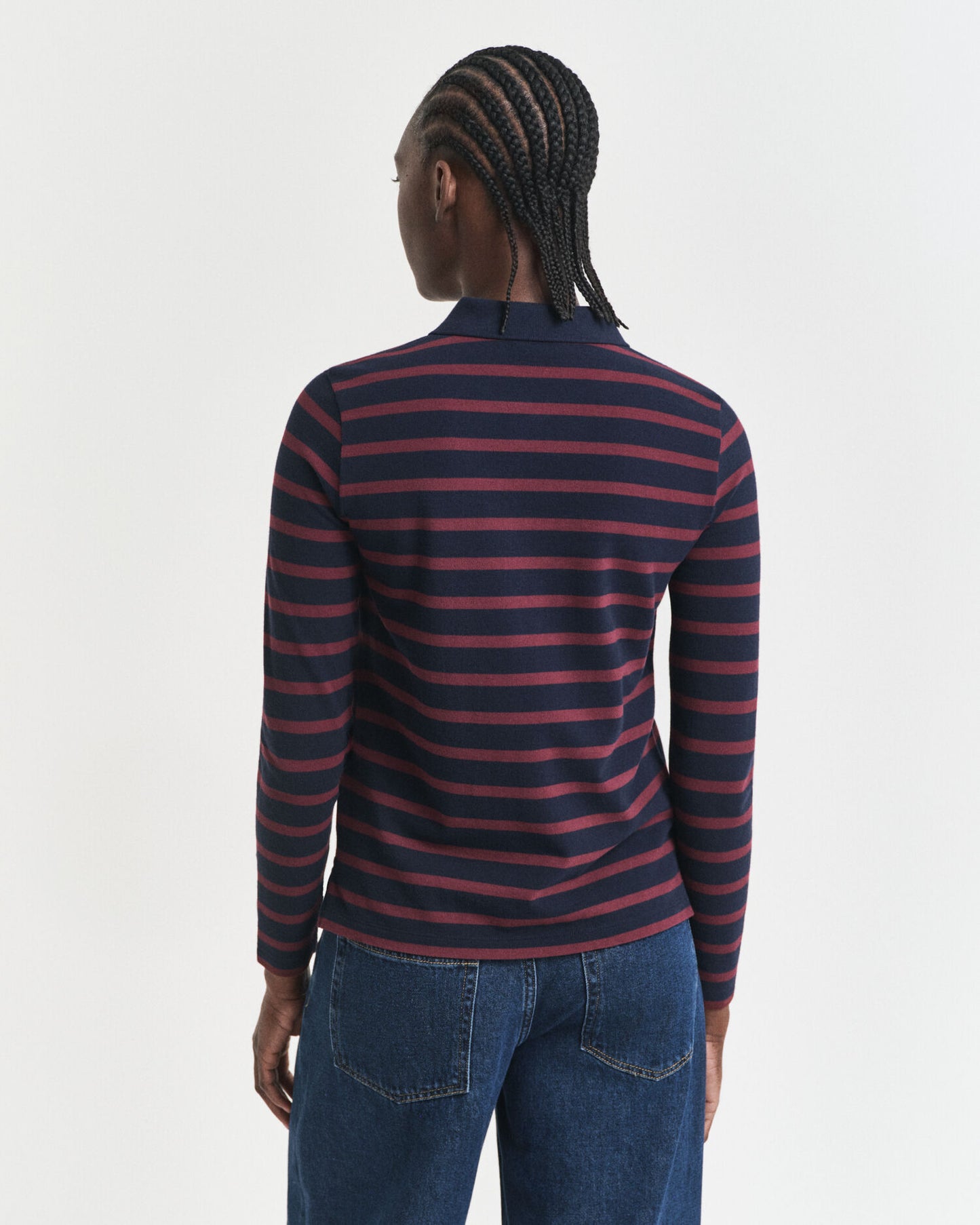 Bretonischer Pique-Langarm-Polo-Shirt mit Streifen
