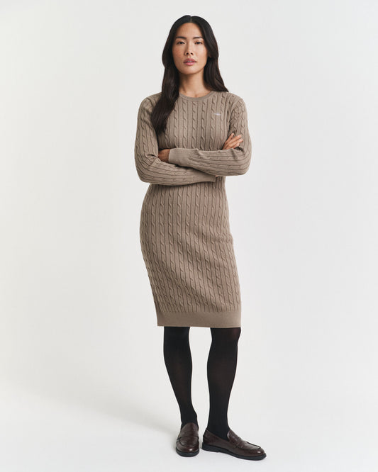 Robe Col Rond en Coton Extensible à Maille Torsadée