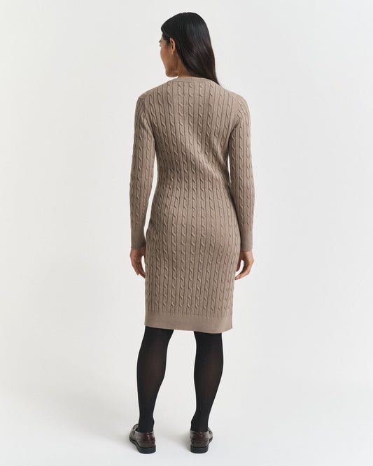 Robe Col Rond en Coton Extensible à Maille Torsadée