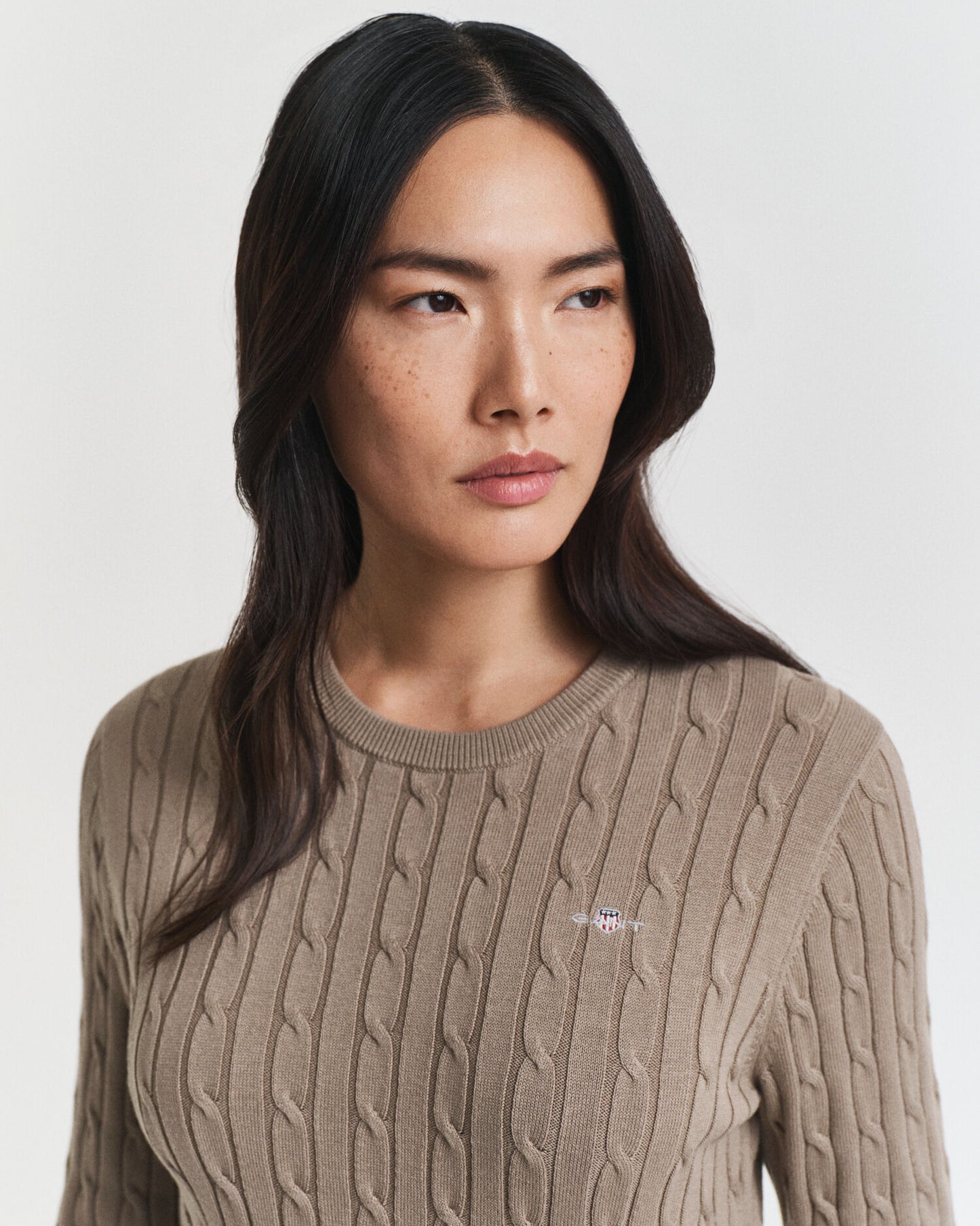 Stretch Cotton Cable Knit Crew Neck Dress