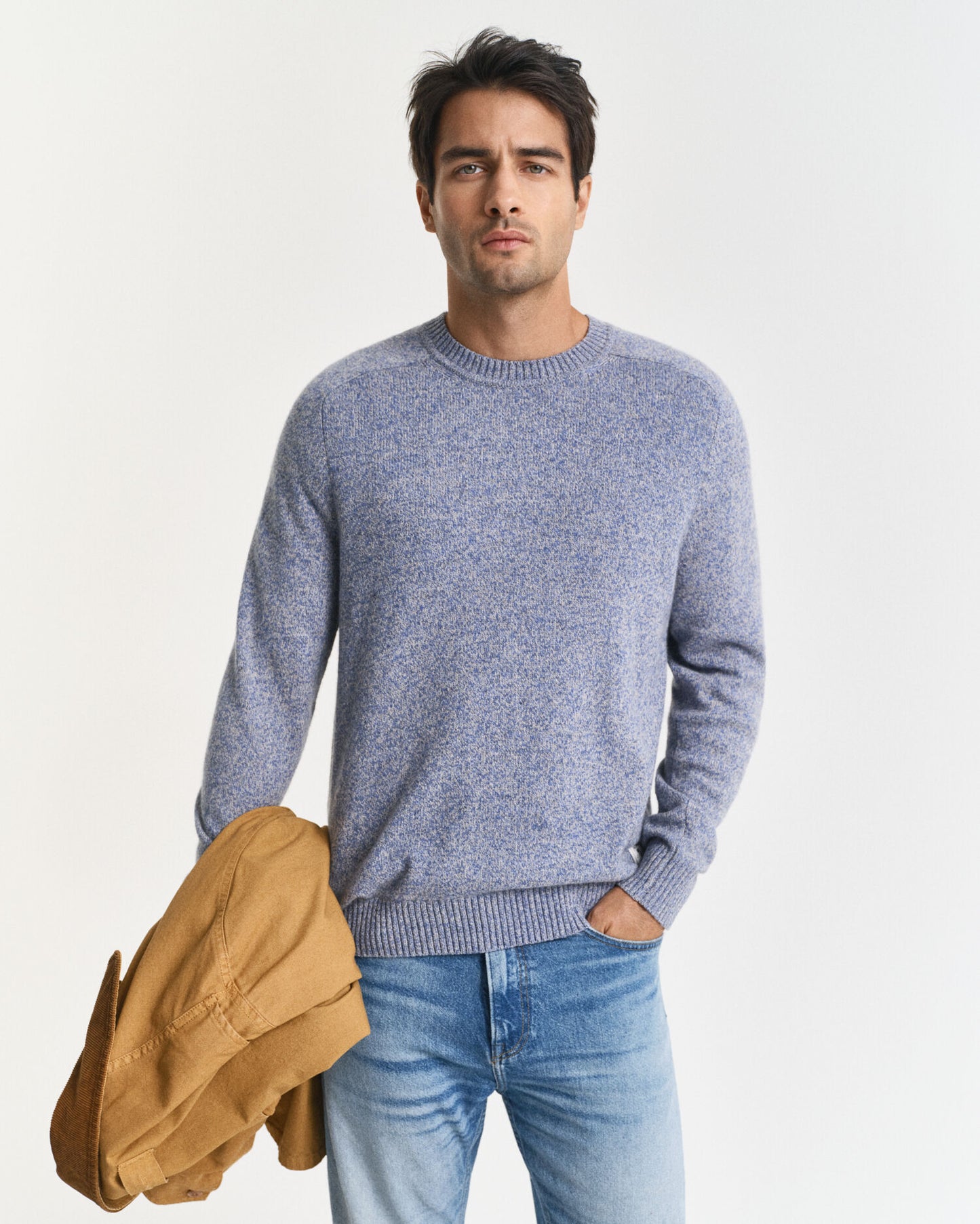 Pullover aus Wollmischung mit Mouliné-Rundhalsausschnitt