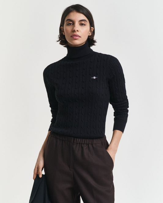 Rollkragenpullover aus Stretch-Baumwolle mit Zopfmuster