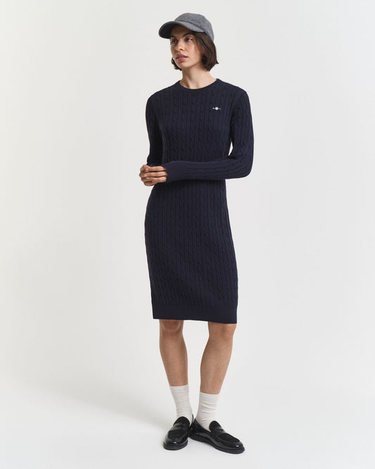 Robe pull col rond en maille torsadée de coton stretch