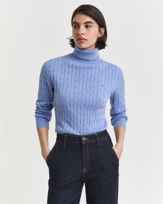 Rollkragenpullover mit Zopfmuster aus Stretch-Baumwolle