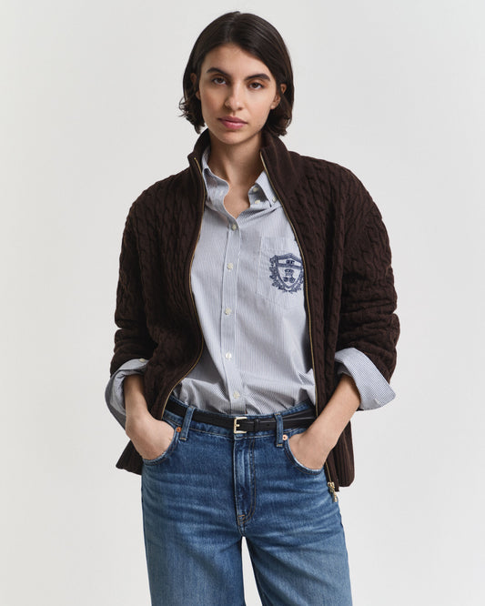 Zopfstrickjacke mit Reißverschluss