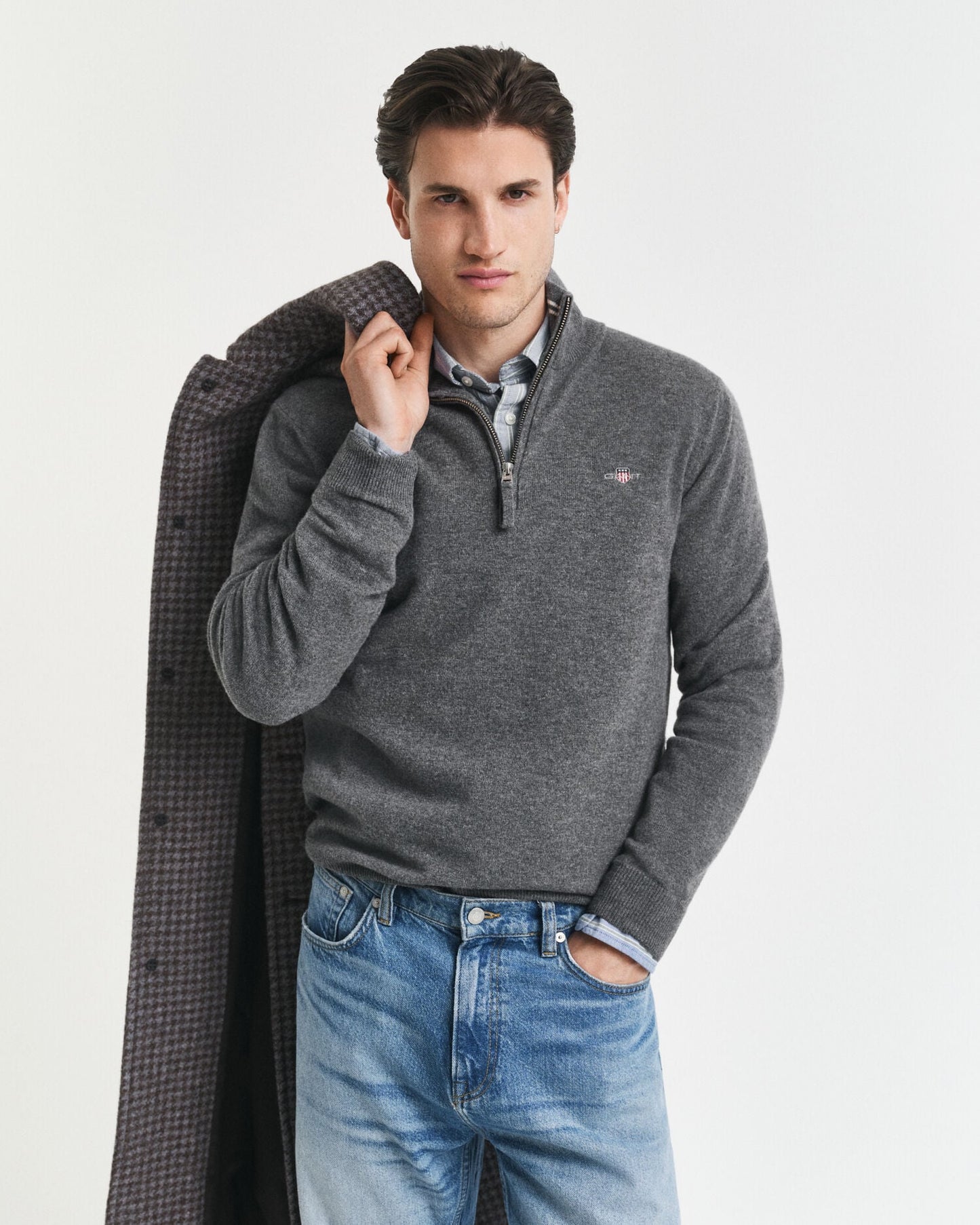 Pull demi-zip en lambswool extrafin