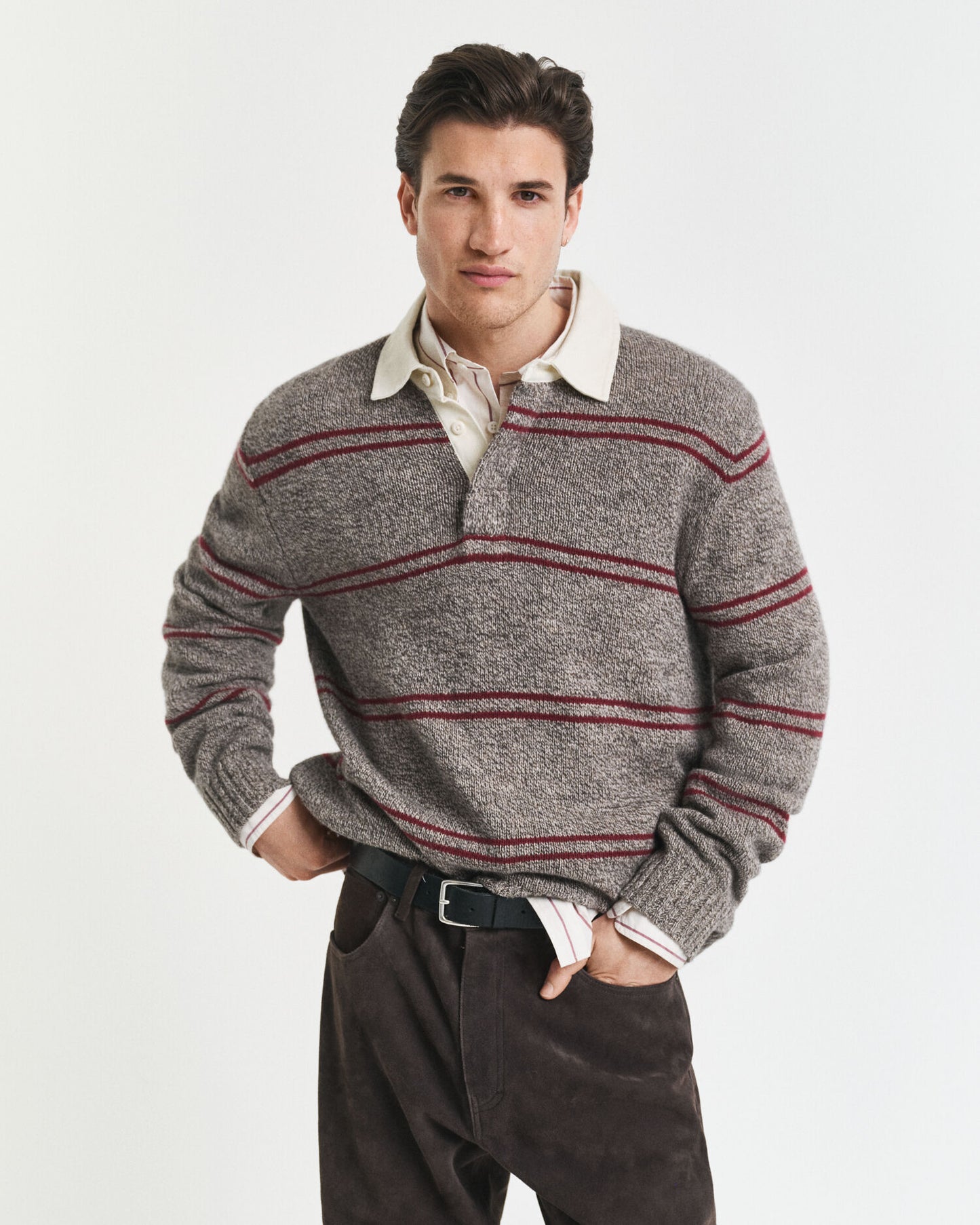 Gestreifter Polopullover aus Wollmischung