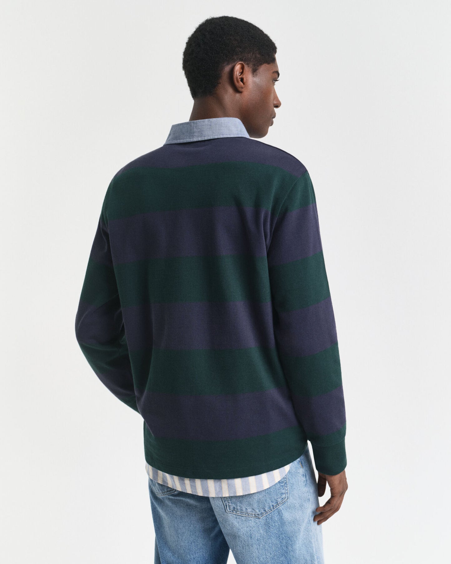 Rugger épais rayé à col chambray