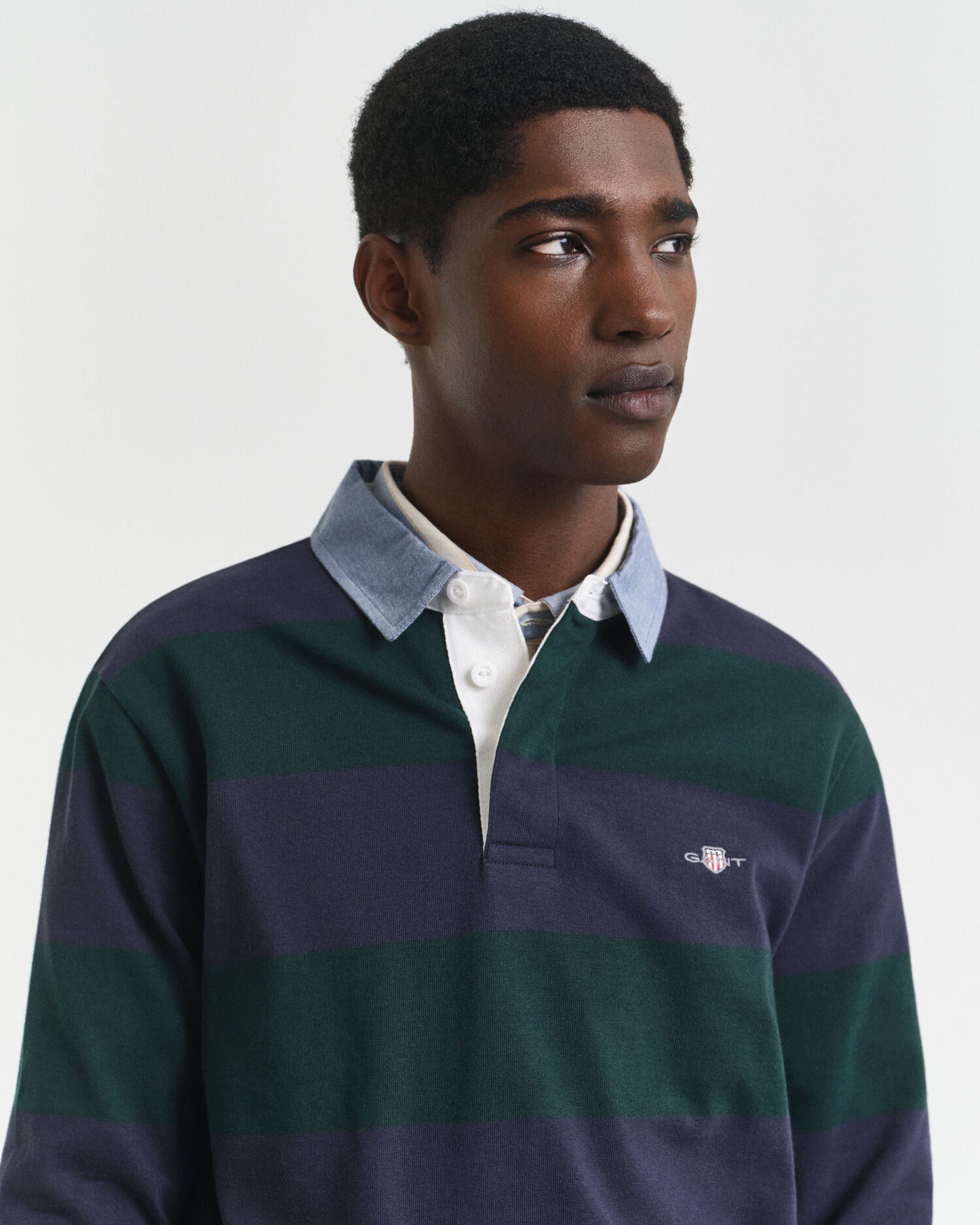 Rugger épais rayé à col chambray