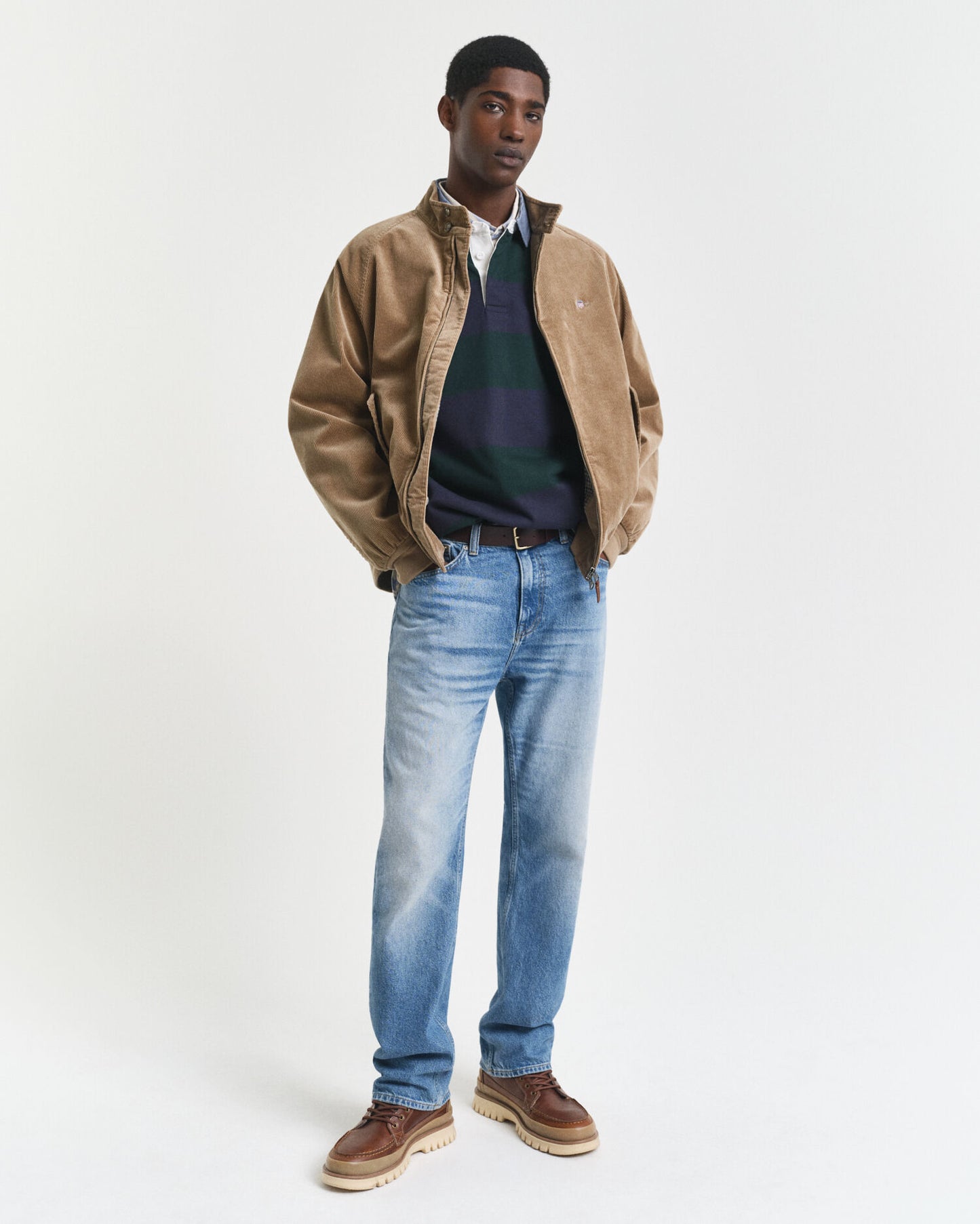 Rugger épais rayé à col chambray