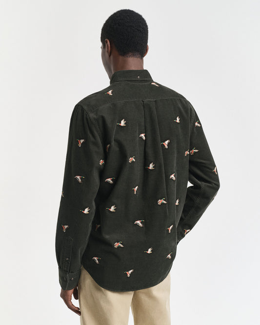 Chemise regular brodée en velours côtelé