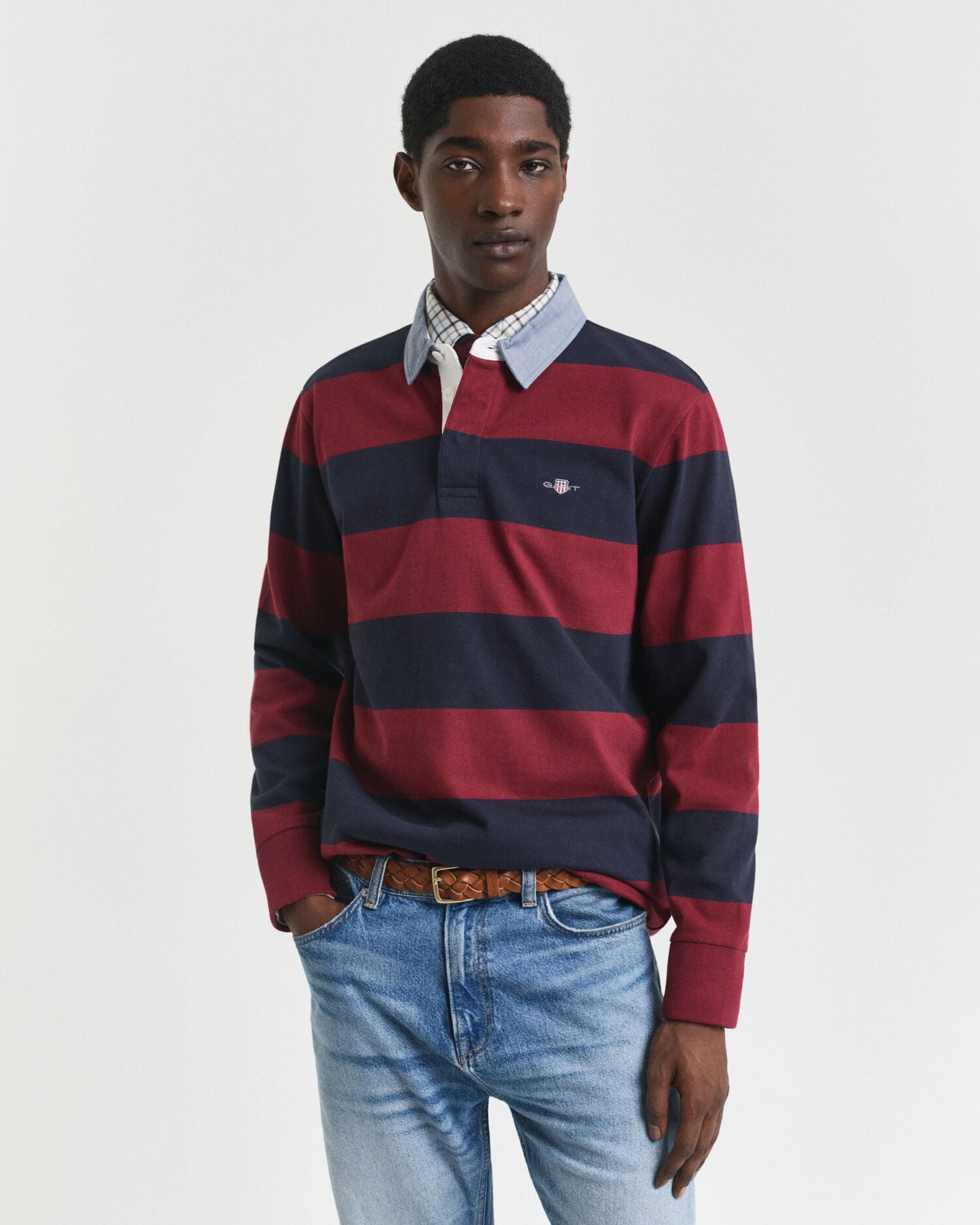 Gestreifter Heavy Rugger mit Chambray-Kragen