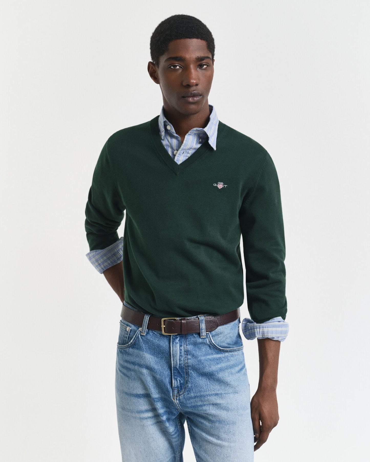 Klassischer Baumwoll-V-Pullover