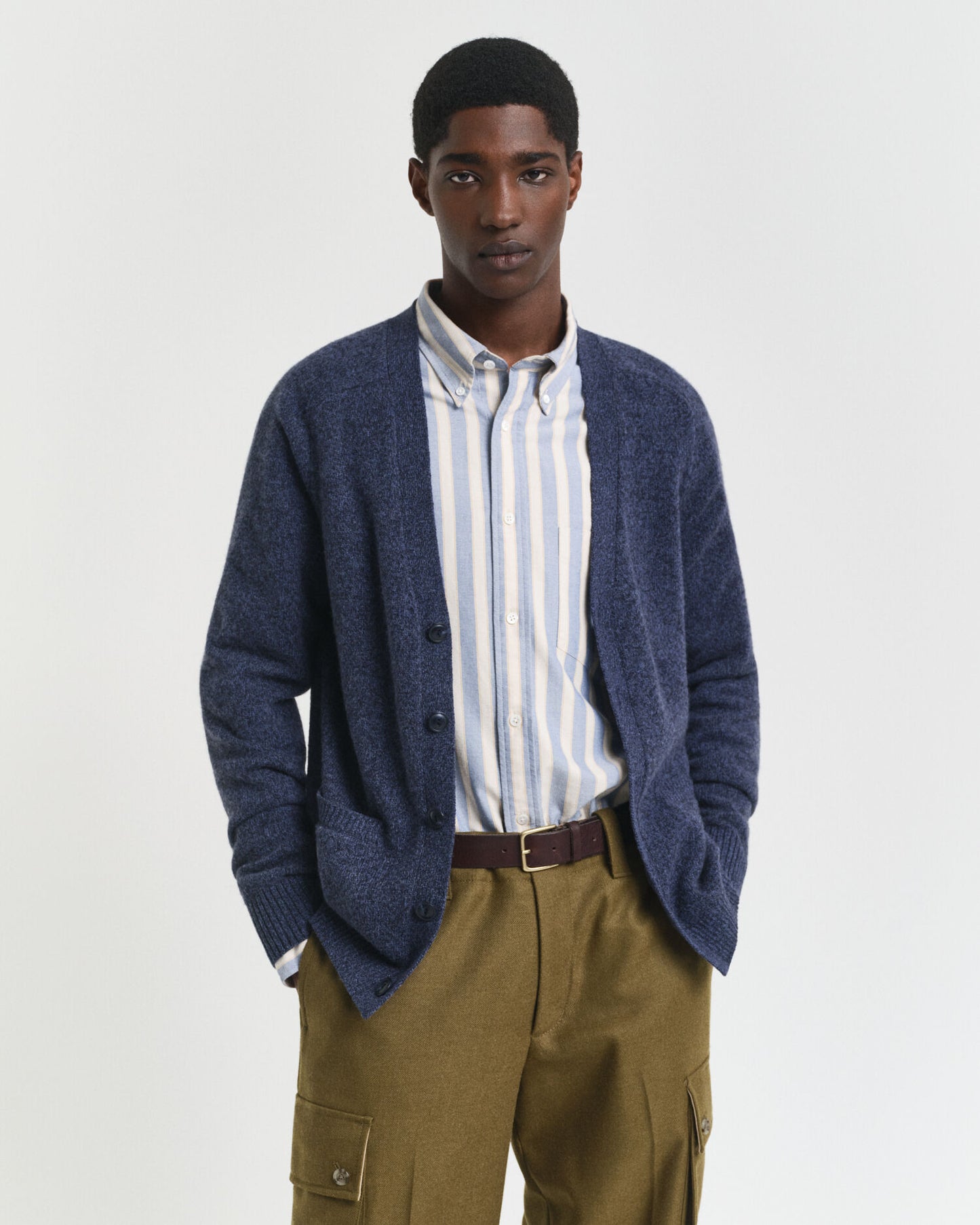 Cardigan mouliné en mélange de laine