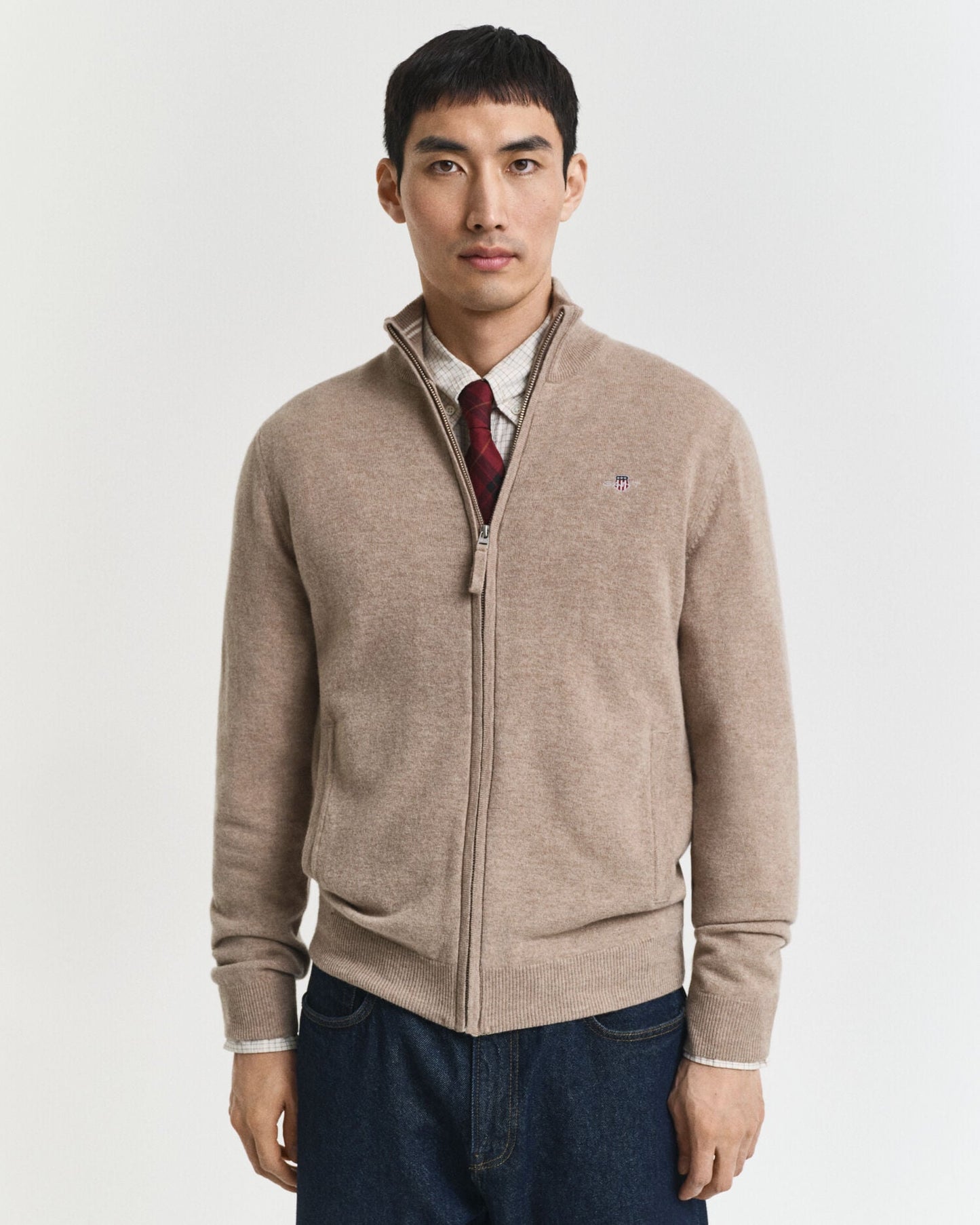 Feinste Lambswool Strickjacke mit Reißverschluss