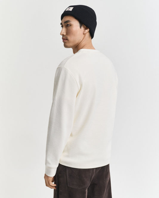 Langärmeliges Henley-T-Shirt mit Waffelstruktur