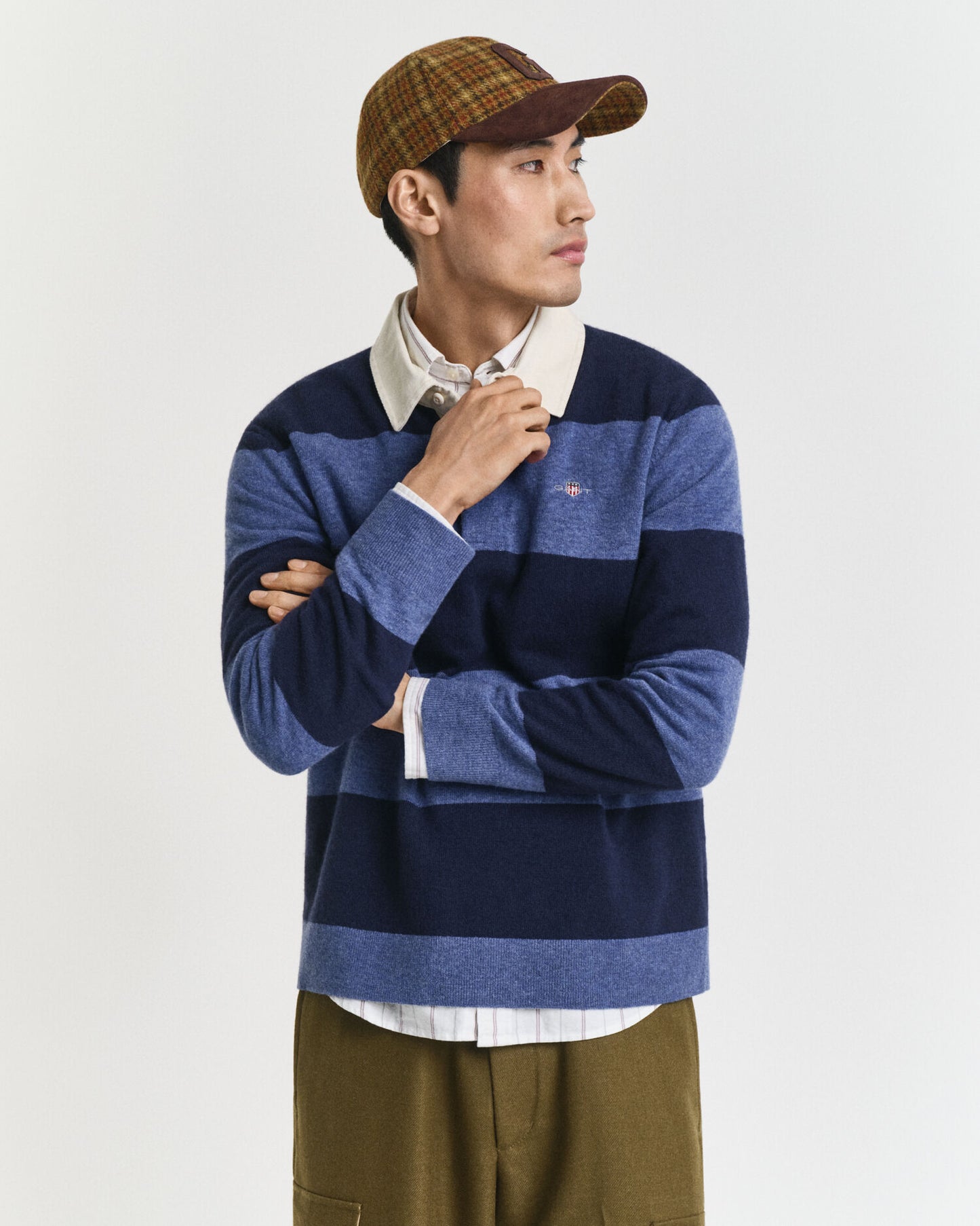 Gestreifter Extrafeiner Lambswool Rugger Pullover
