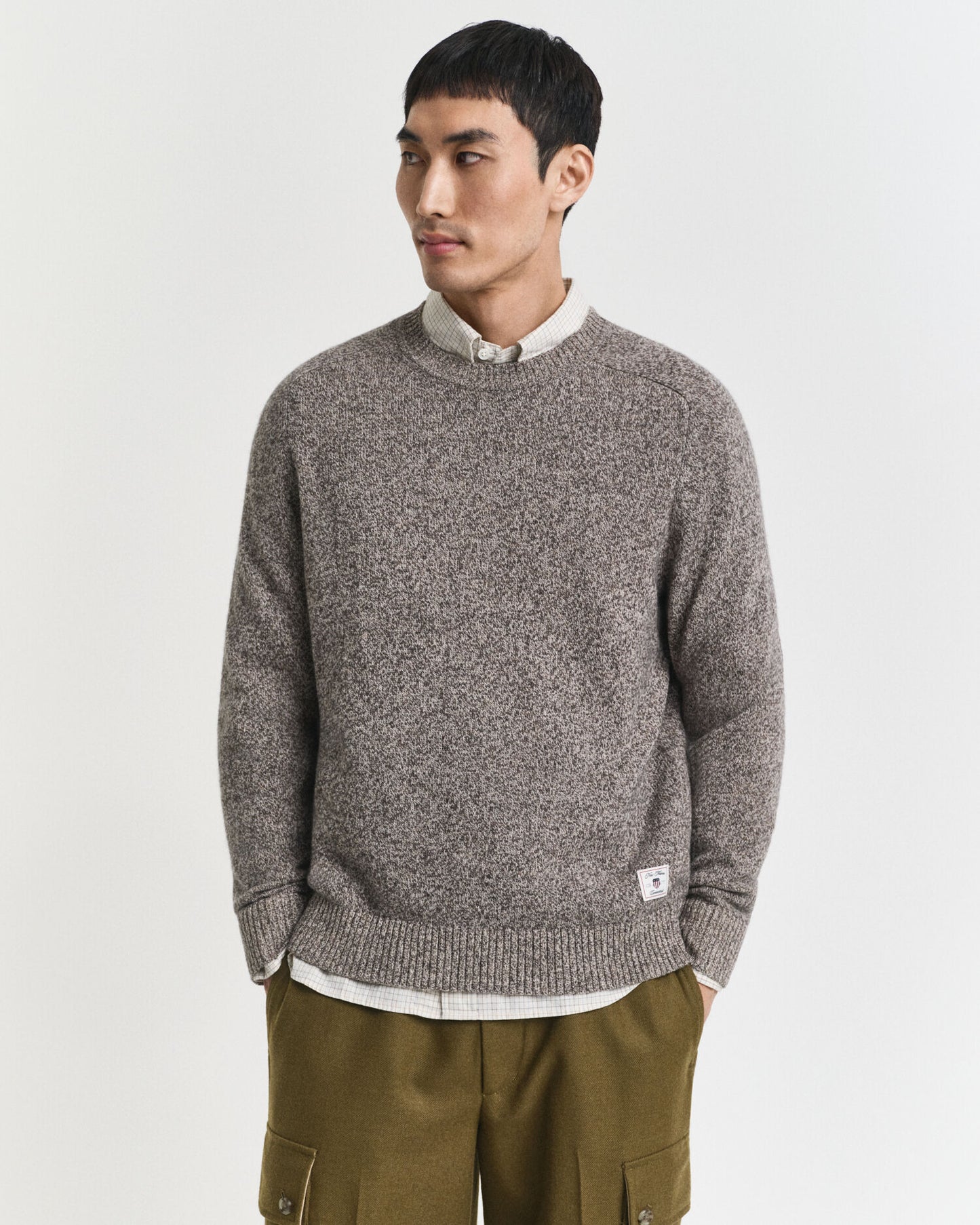 Pullover aus Wollmischung mit Mouliné-Rundhalsausschnitt