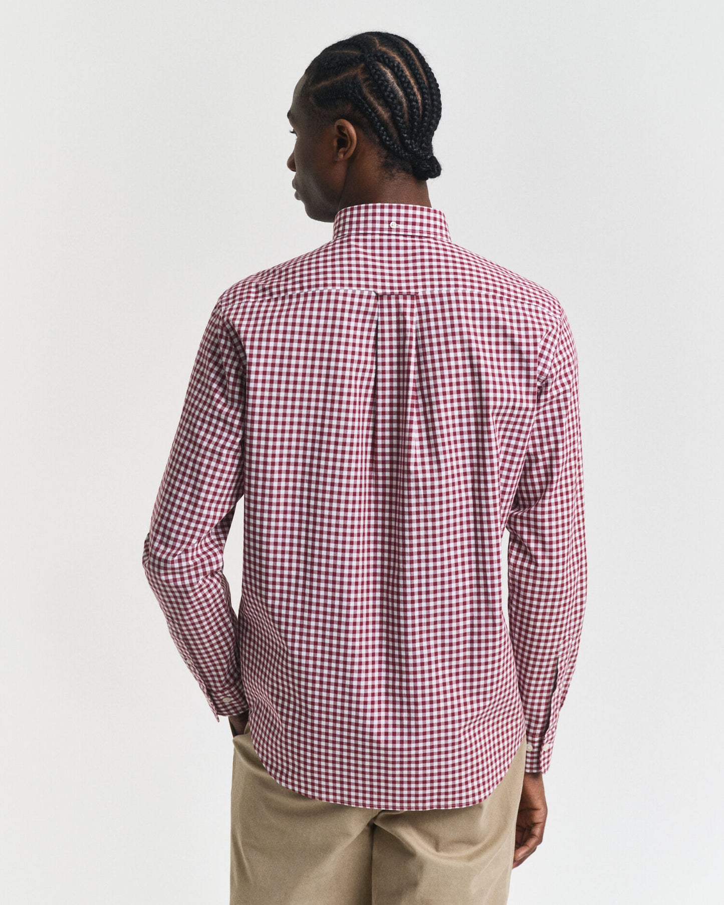 Chemise en popeline de coton à carreaux Gingham coupe droite