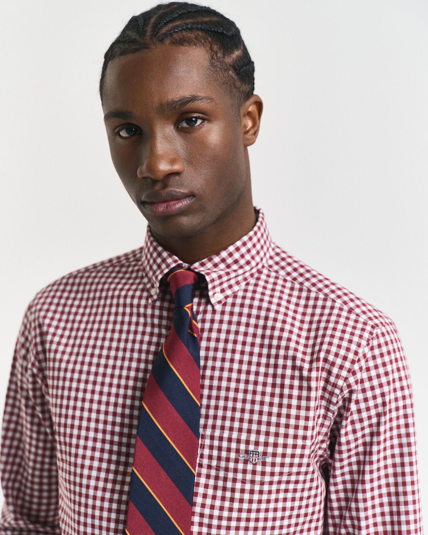 Chemise en popeline de coton à carreaux Gingham coupe droite
