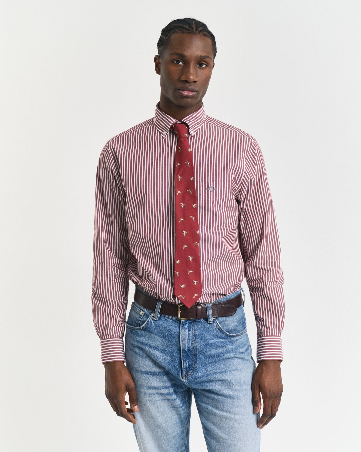 Chemise popeline rayée coupe droite