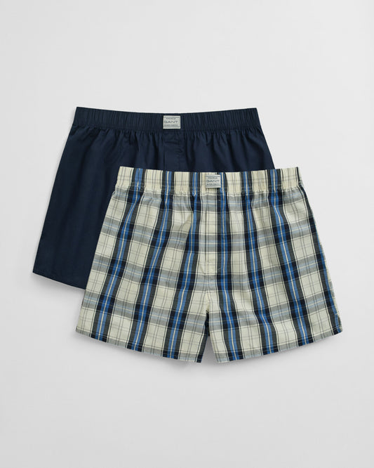2er-Pack karierte und einfarbige Boxershorts