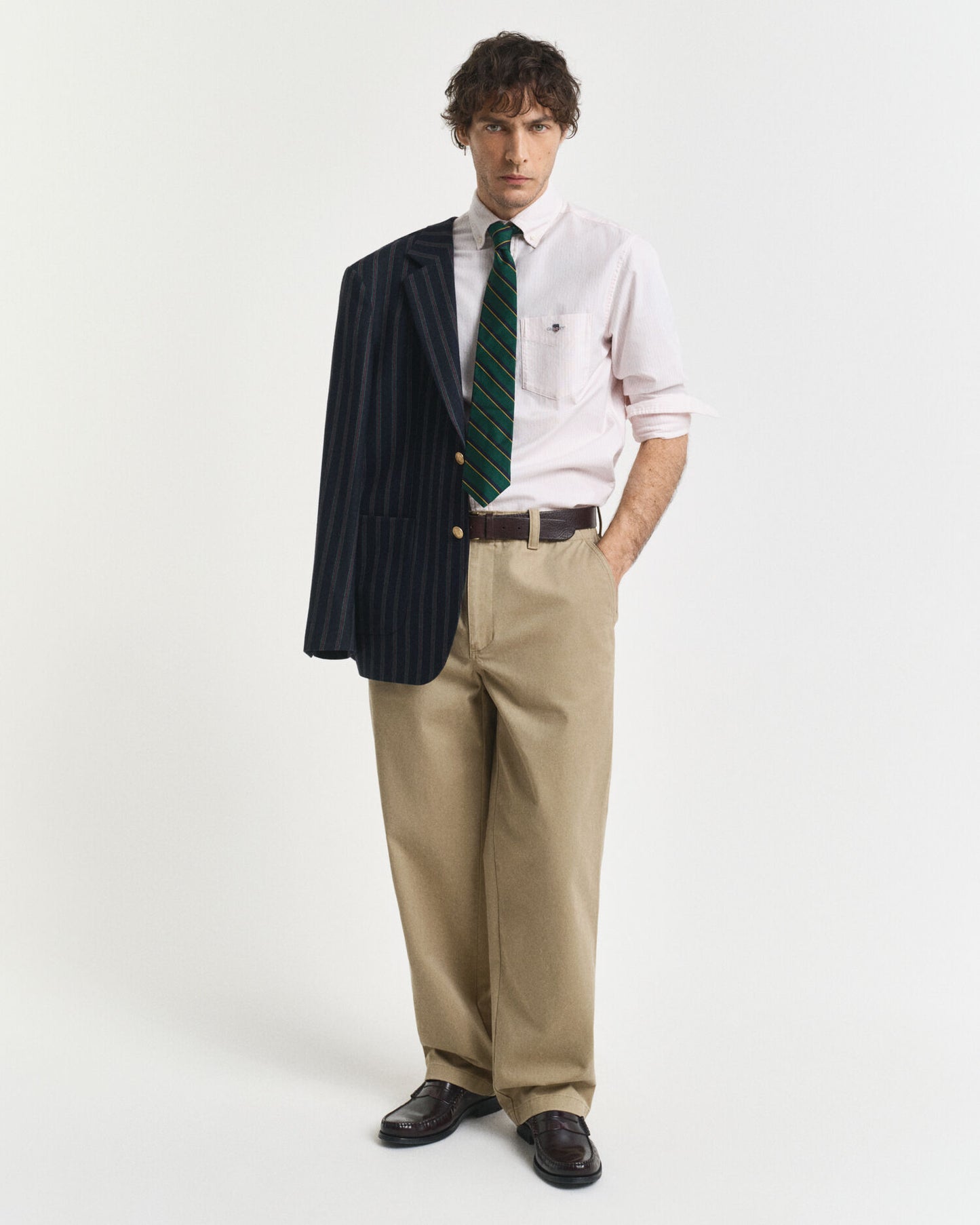 Chemise Oxford classique à rayures banquier coupe droite