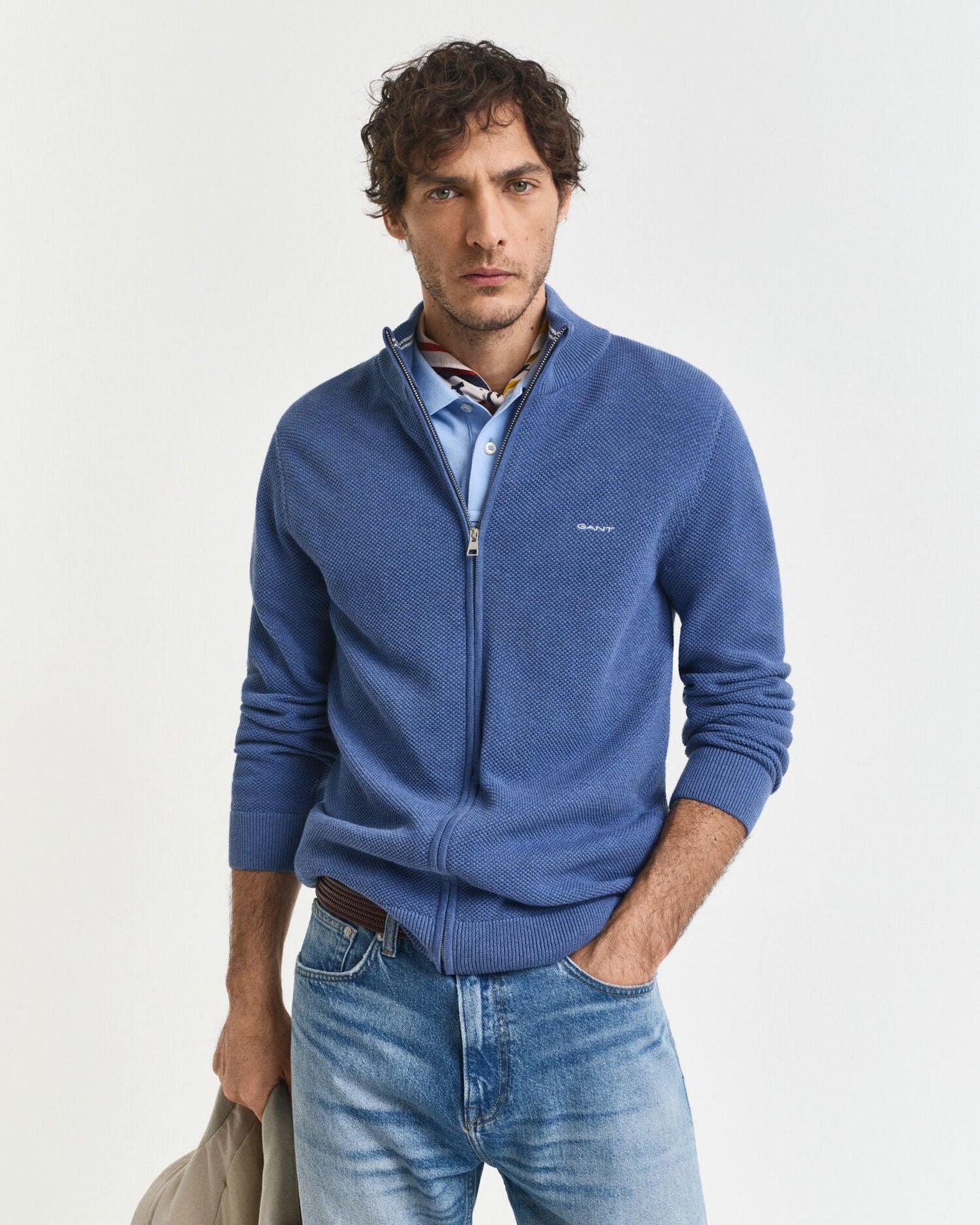 Cotton Pique Zip Cardigan